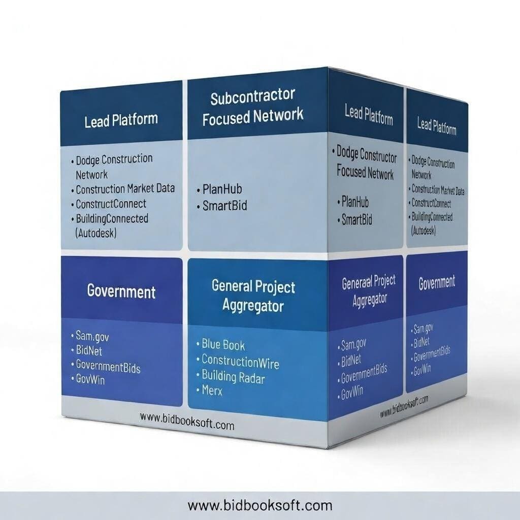 cube showing categories and examples of bidding platforms
